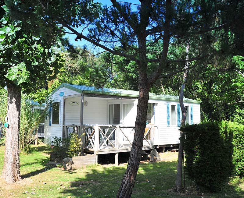 Mobile home with terrace in the campsite park in Oléron