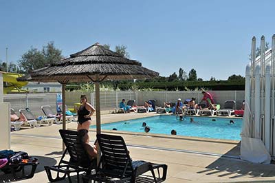 Aerial view of the aquatic area with slides at the Aqua3Masses campsite in Oléron