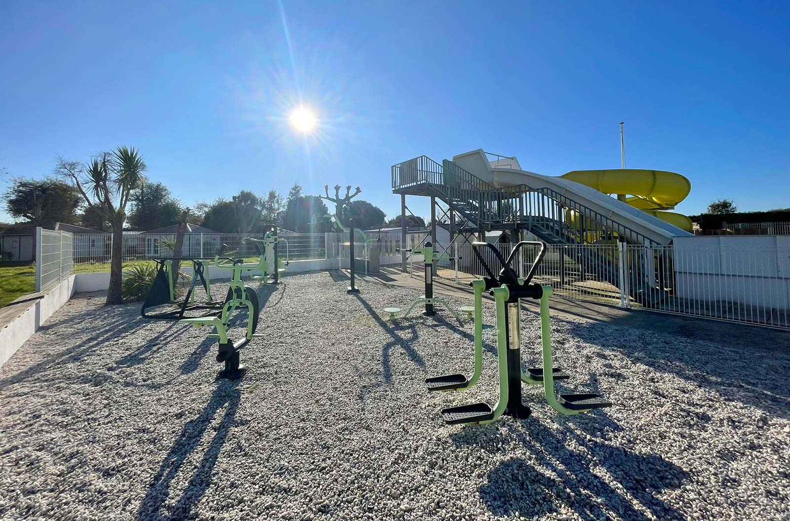 Water slides in the aquatic area of the campsite in Oléron